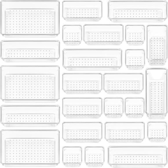 25 PCS Clear Plastic Drawer Organizers Set, 4-Size Versatile Bathroom - Picture 1 of 7